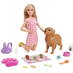 Barbie Muñeca Rubia Perritos Recién Nacidos
