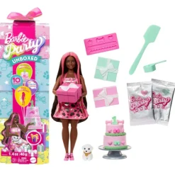 Barbie Party Unboxed Muñeca Roja con 10 Sorpresas