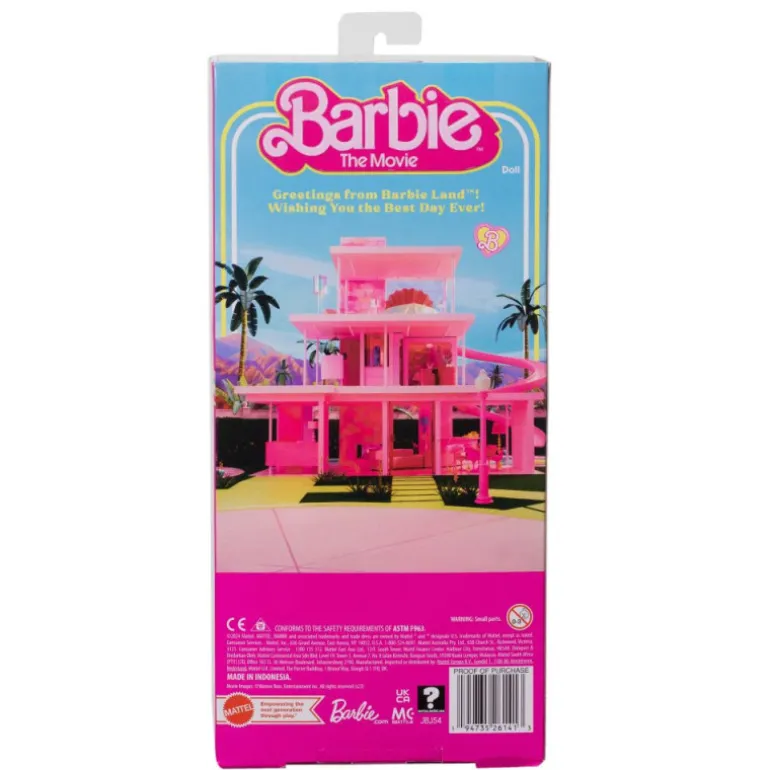 Barbie The Movie Muñeco Ken con Conjunto de Playa a Rayas Rosa y Verde Pastel, Tabla de Surf y Zapatillas