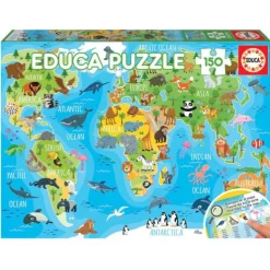 Educa Puzzle 150 Piezas Mapamundi Animales - 18115