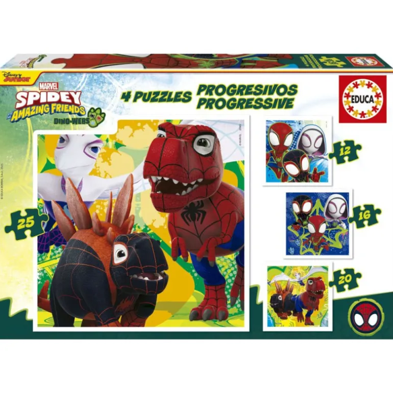 Educa Puzzle Progresivo 12-16-20-25 Piezas Spidey and His Amazing Friends Dino-Webs