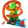 Hot Wheels City Conjunto de Juego T-Rex Batalla en Llamas con Coche Metálico Escala 1:64 y Dinosaurio Enemigo
