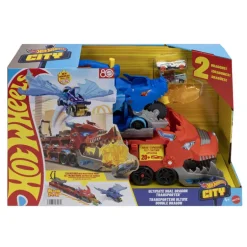 Hot Wheels City Dragón Transportador con Ataque Doble Definitivo con 2 Coches
