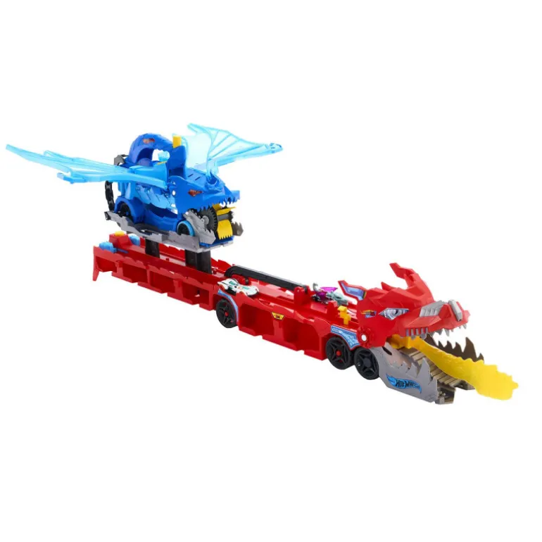 Hot Wheels City Dragón Transportador con Ataque Doble Definitivo con 2 Coches