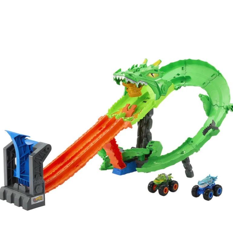 Hot Wheels Monster Trucks Conjunto Destrucción del Dragón Serie Sharks Vs Dinos