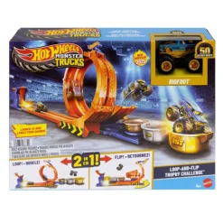 Hot Wheels Monster Trucks Trofeo Challenge de Loopings y Giros Bigfoot Conjunto de Pista y Camión, Conjunto de Juego