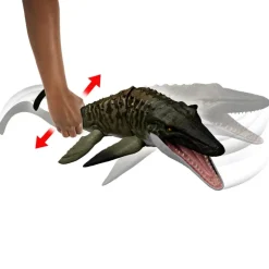 Mattel Jurassic World Rebirth Mosasaurio Mordedor y Minifigura de Dilofosaurio