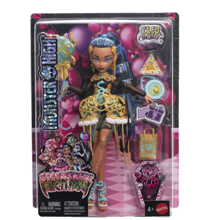 Monster High Muñeca Cleo de Nile de la Colección Cumplespantos con Vestido de Fiesta