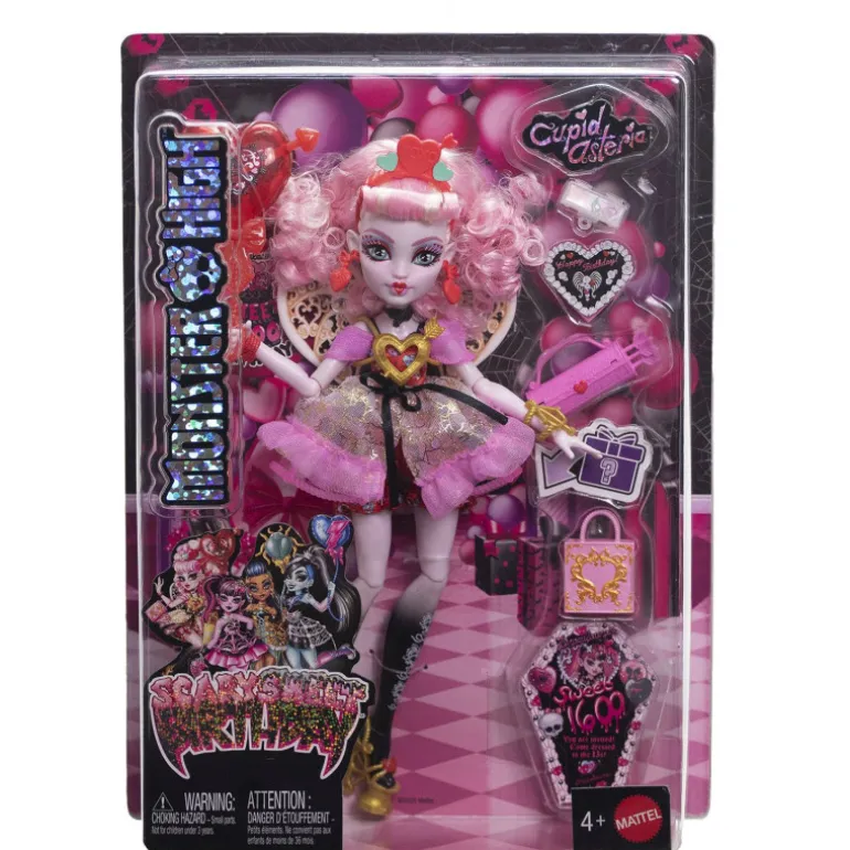 Monster High Muñeca Cupid Asteria de la Colección Cumplespantos con Vestido de Fiesta