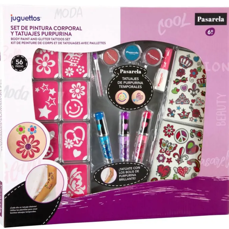 Pasarela Set de Pintura Corporal y Tatuajes Purpurina