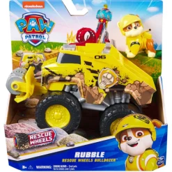 Paw Patrol Camión-Excavadora Rescue Wheels Bulldozer y Figura de Rubble